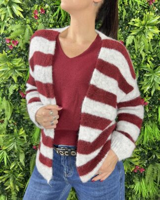 Cardigan Bicolor Grigio/burgundy