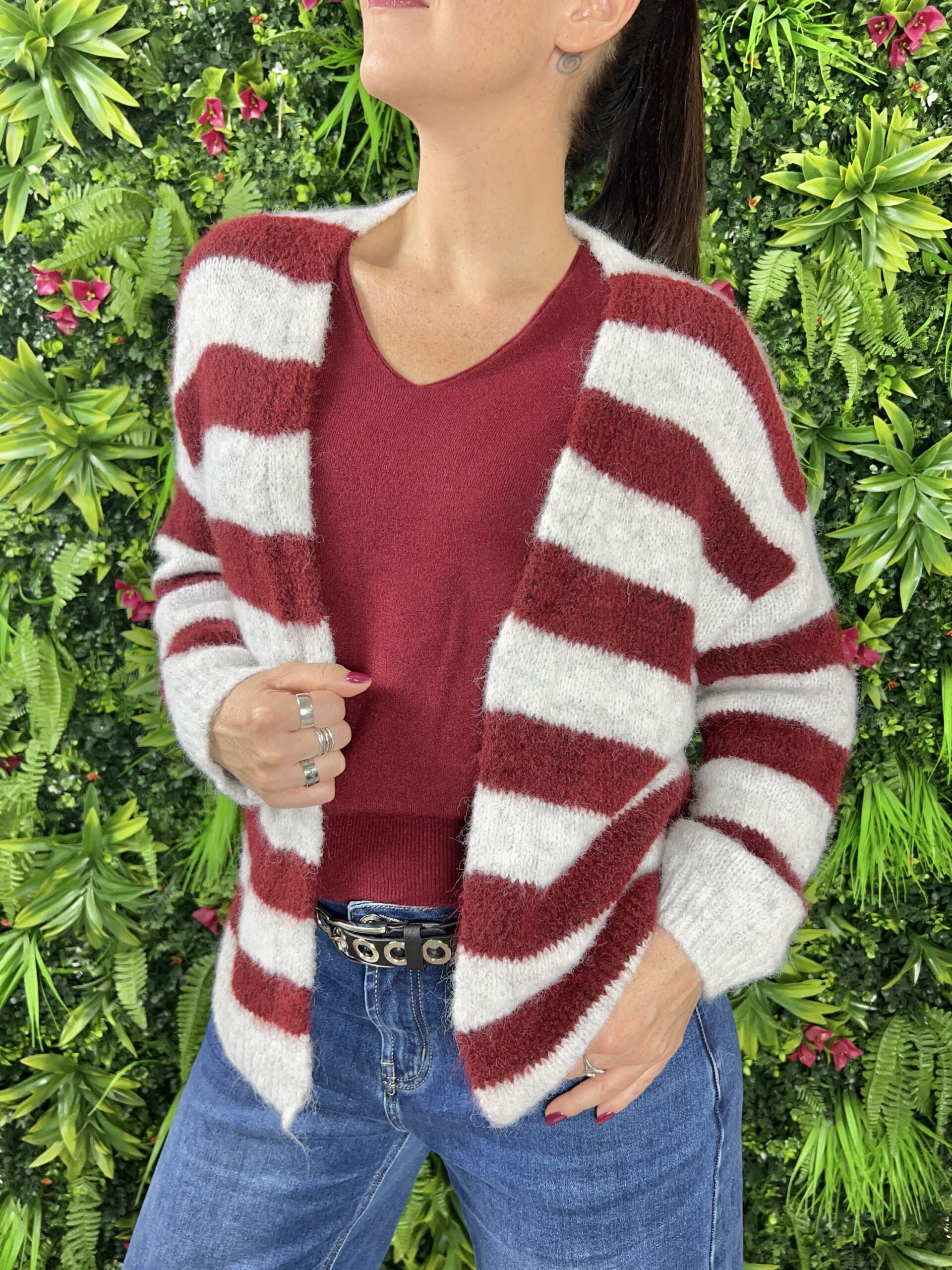 Cardigan Bicolor Grigio/burgundy