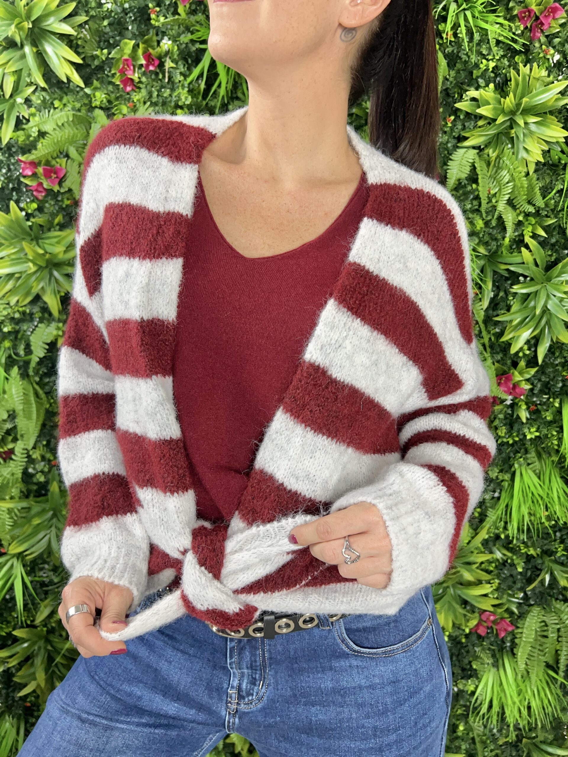 Cardigan Bicolor Grigio/burgundy - immagine 2