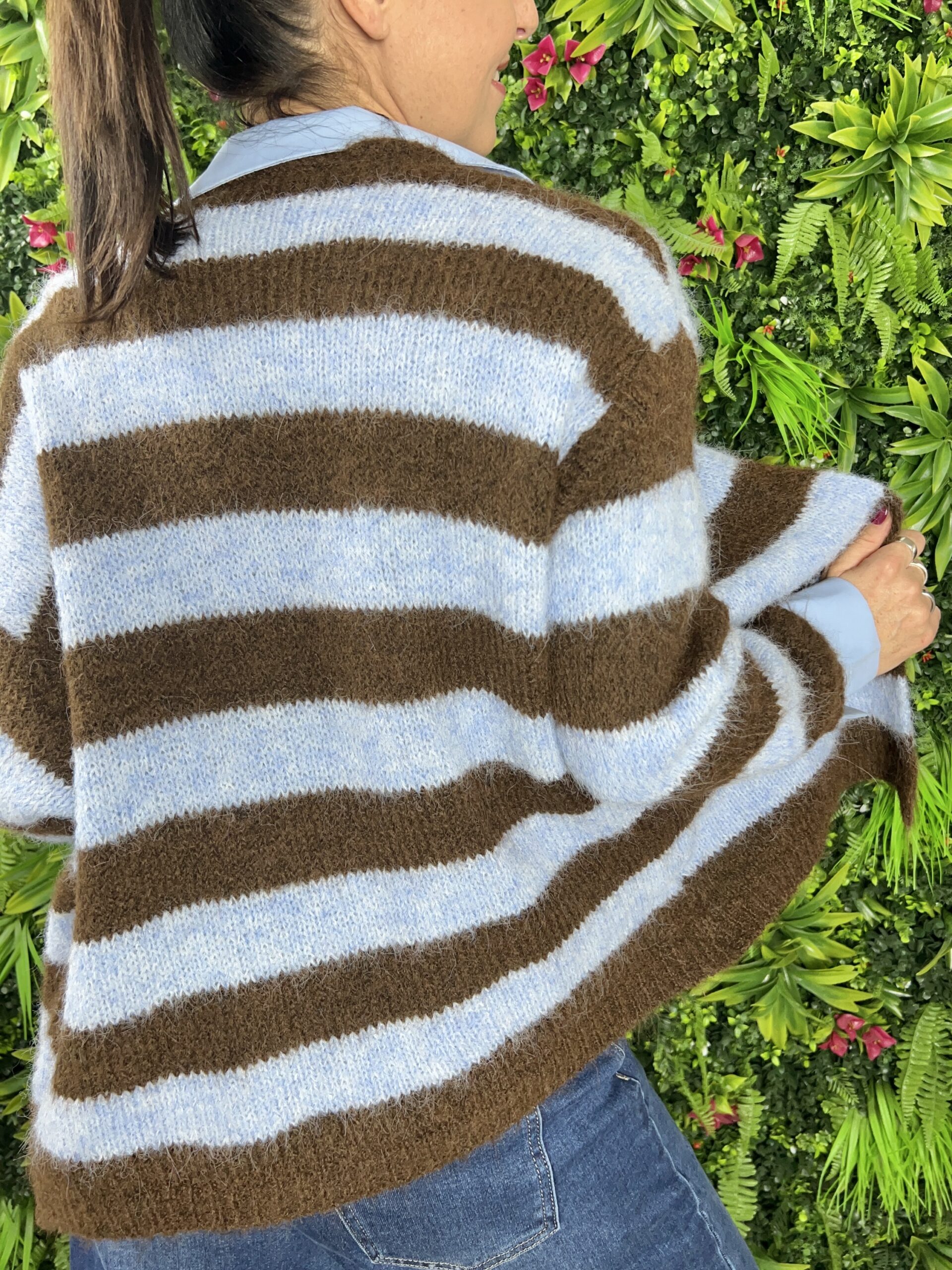 Cardigan Bicolor Marrone/azzurro - immagine 2